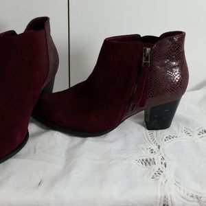 Suede and Leather stack heeled boots 8 wide width